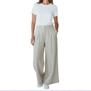 MICHAEL KORS Linen Wide Pant Women Sz10 Natural Cottage Fairy Retro Preppy Boho